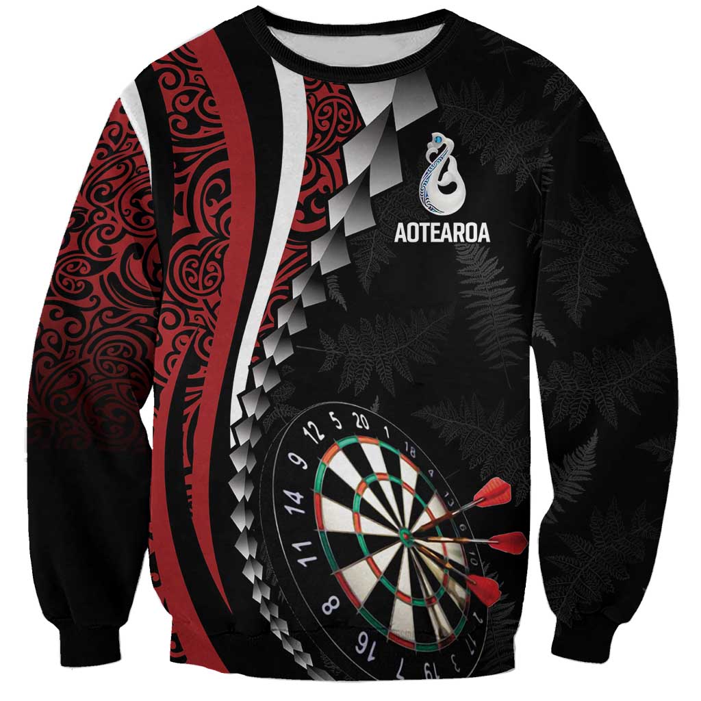 Personalized New Zealand Darts Sweatshirt Kowhaiwhai Whero Koiri - Manaia LT7 Unisex Red - Polynesian Pride