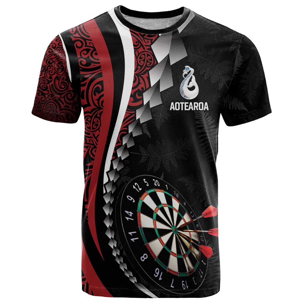 Personalized New Zealand Darts T Shirt Kowhaiwhai Whero Koiri - Manaia LT7 Red - Polynesian Pride