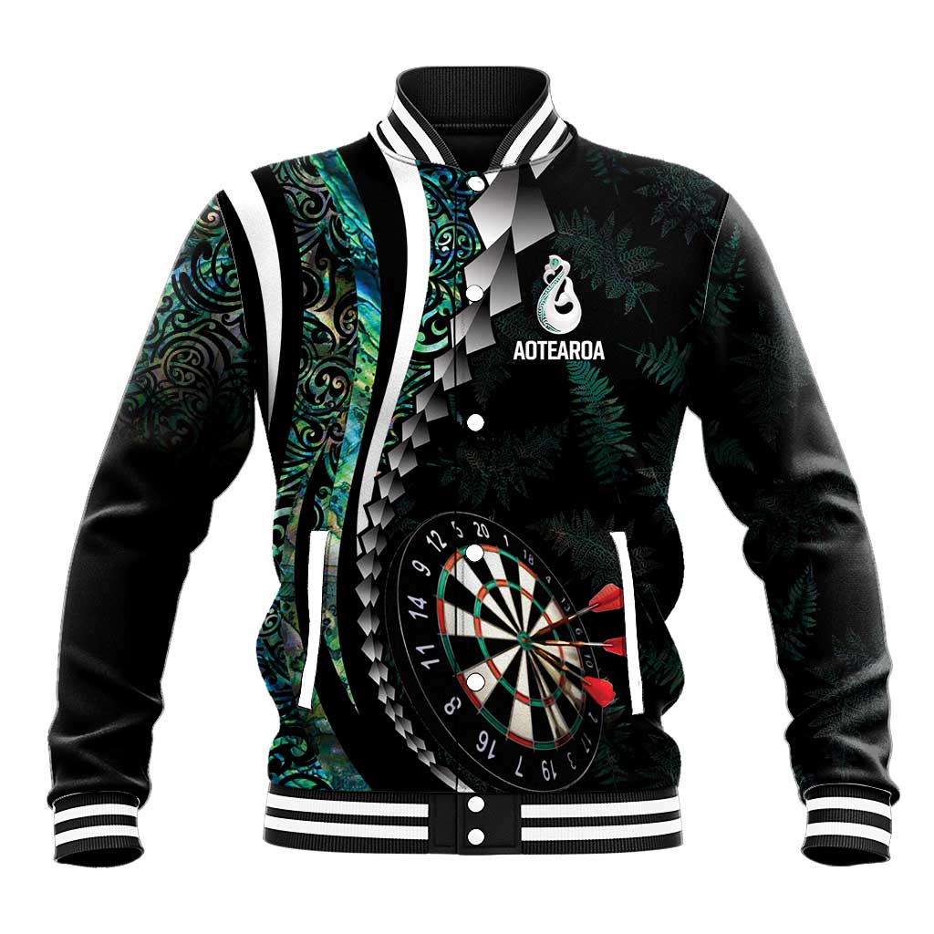 Personalized New Zealand Darts Baseball Jacket Paua Shell Koiri - Manaia LT7 Unisex Green - Polynesian Pride