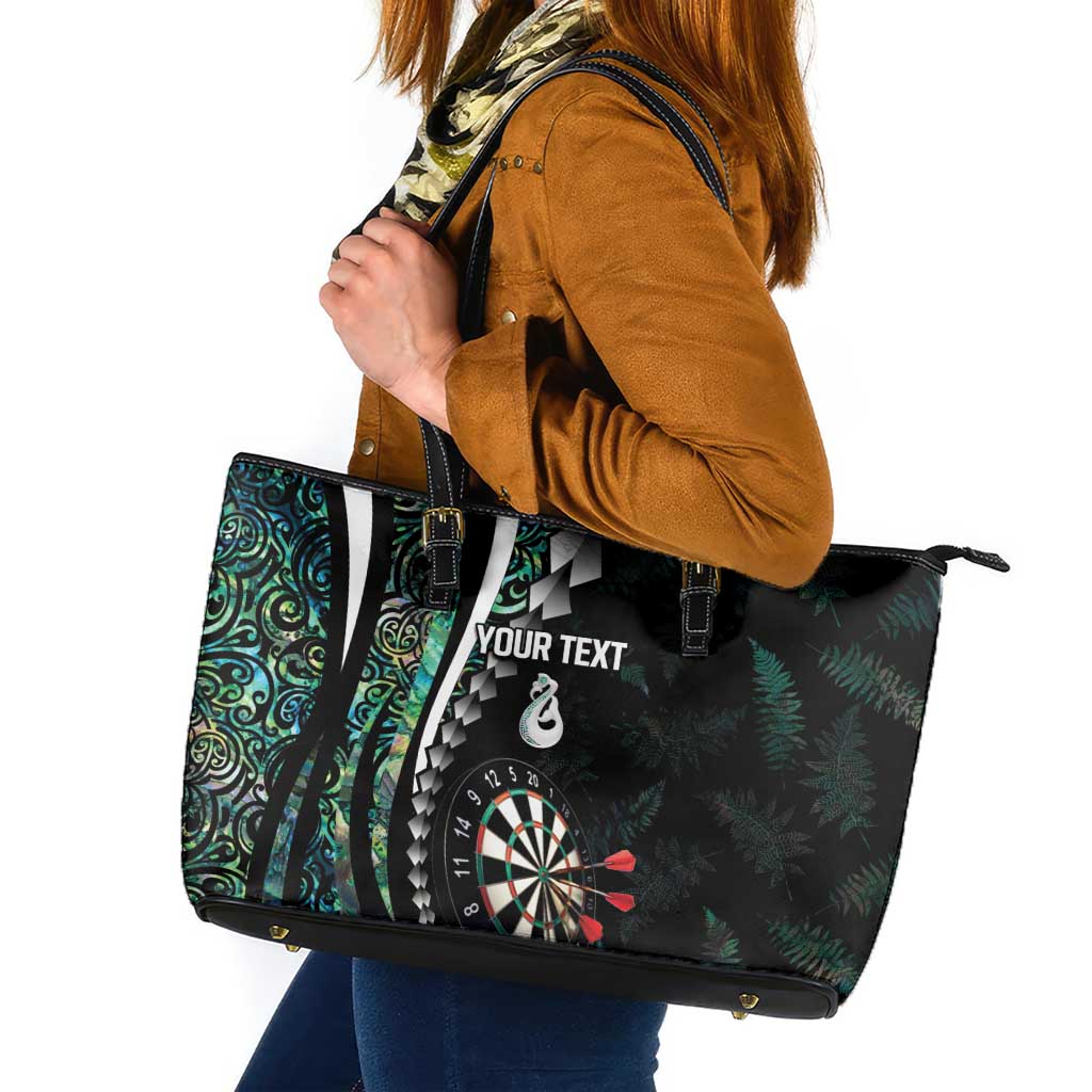 Personalized New Zealand Darts Leather Tote Bag Paua Shell Koiri - Manaia LT7 Green - Polynesian Pride