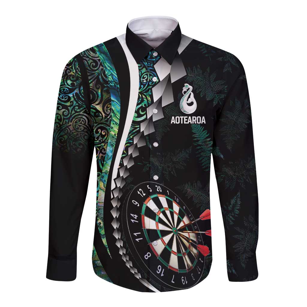 Personalized New Zealand Darts Long Sleeve Button Shirt Paua Shell Koiri - Manaia LT7 Unisex Green - Polynesian Pride
