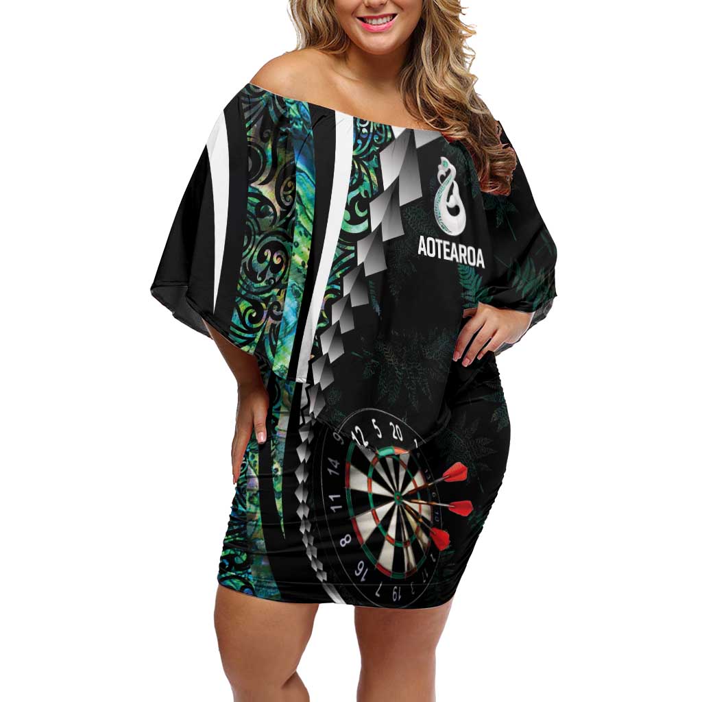 Personalized New Zealand Darts Off Shoulder Short Dress Paua Shell Koiri - Manaia LT7 Women Green - Polynesian Pride