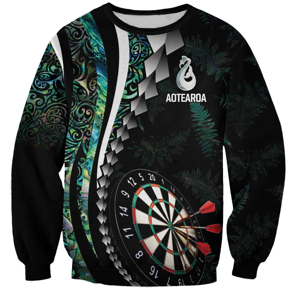 Personalized New Zealand Darts Sweatshirt Paua Shell Koiri - Manaia LT7 Unisex Green - Polynesian Pride