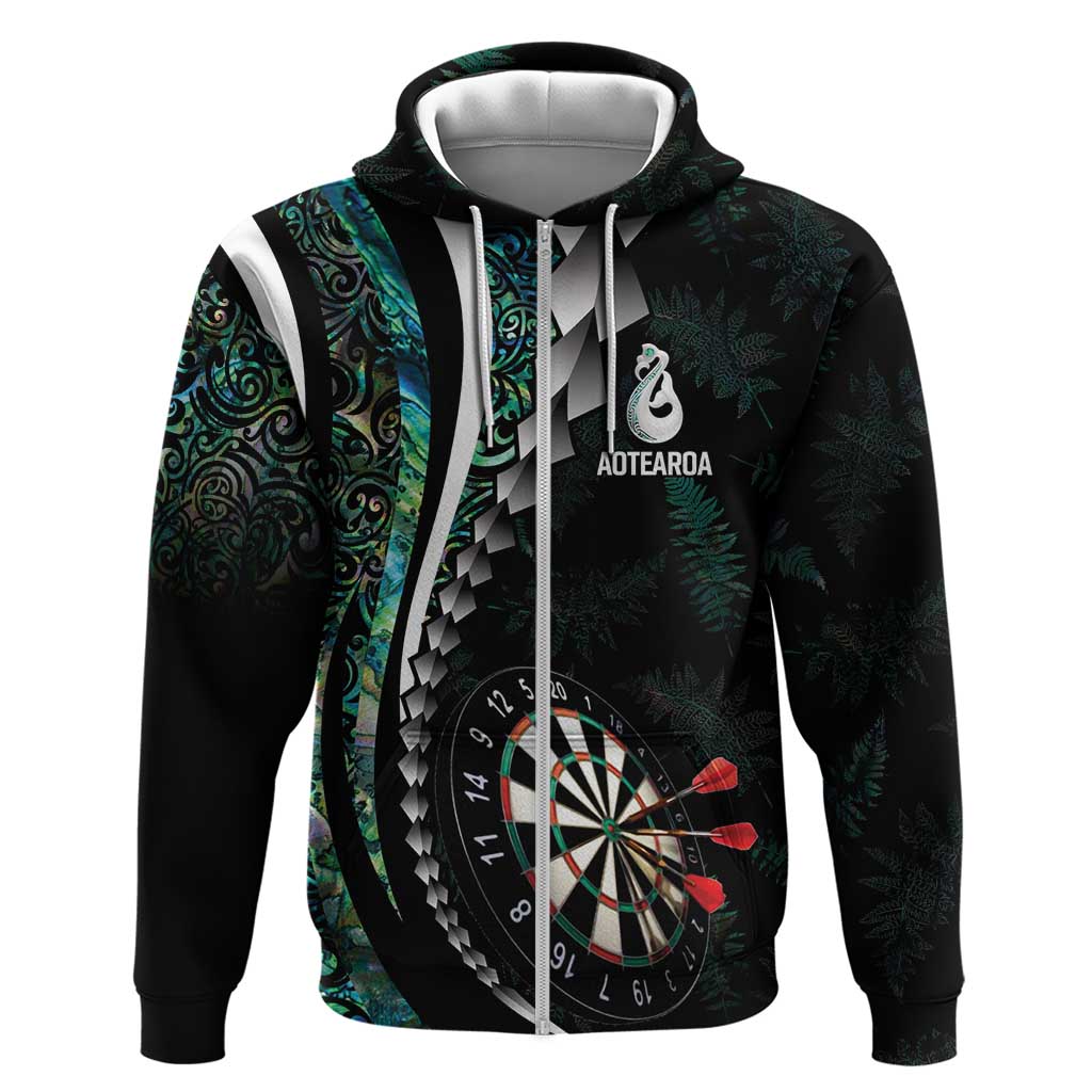 Personalized New Zealand Darts Zip Hoodie Paua Shell Koiri - Manaia LT7 Zip Hoodie Green - Polynesian Pride
