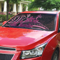 Aotearoa Maori Auto Sun Shade Pink Fern Ribbons on Black LT7 - Polynesian Pride