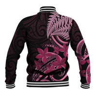 Aotearoa Maori Baseball Jacket Pink Fern Ribbons on Black LT7 - Polynesian Pride