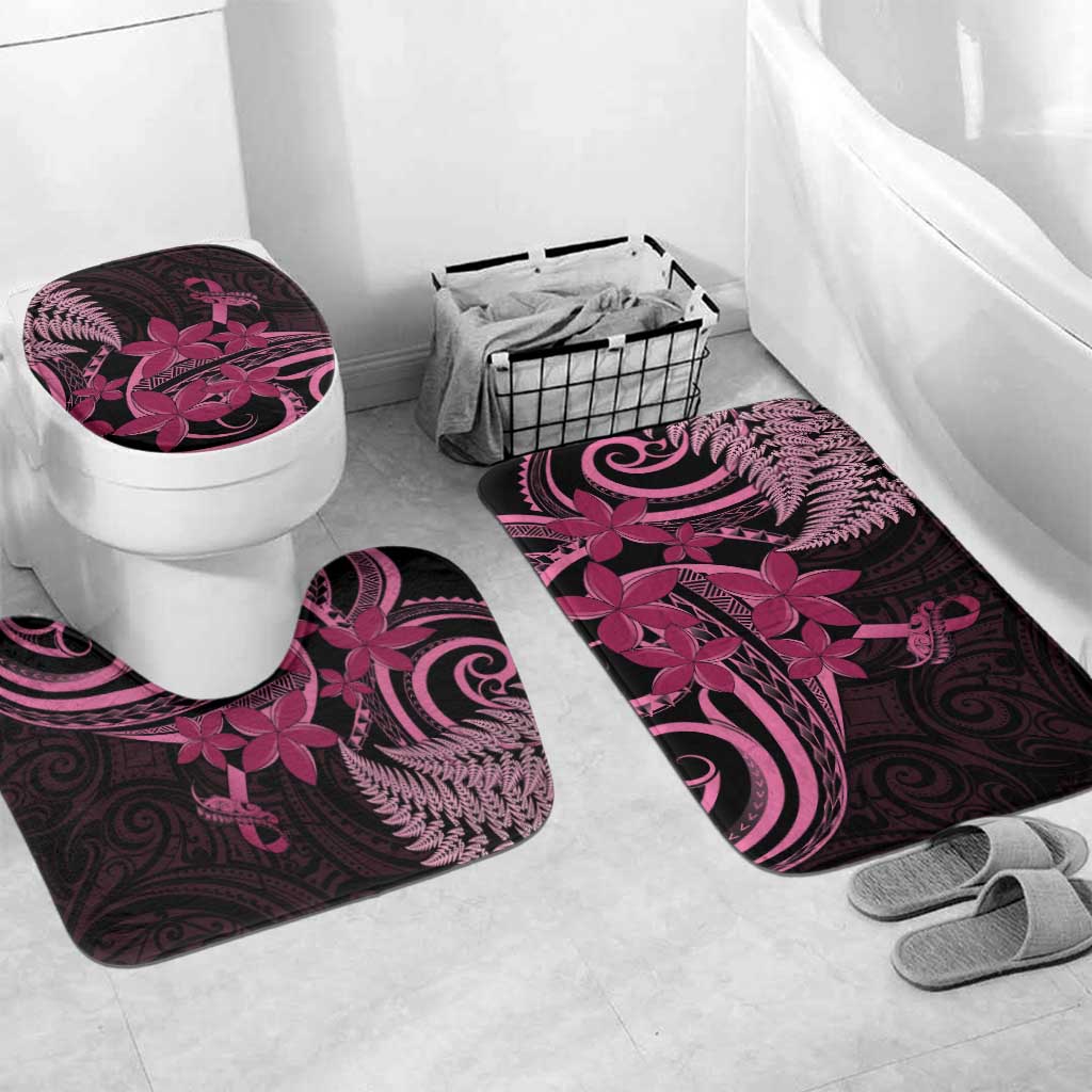 Aotearoa Maori Bathroom Set Pink Fern Ribbons on Black LT7 Mat Set Only (3 pcs) One Size Black - Polynesian Pride