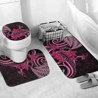 Aotearoa Maori Bathroom Set Pink Fern Ribbons on Black LT7 Mat Set Only (3 pcs) One Size Black - Polynesian Pride