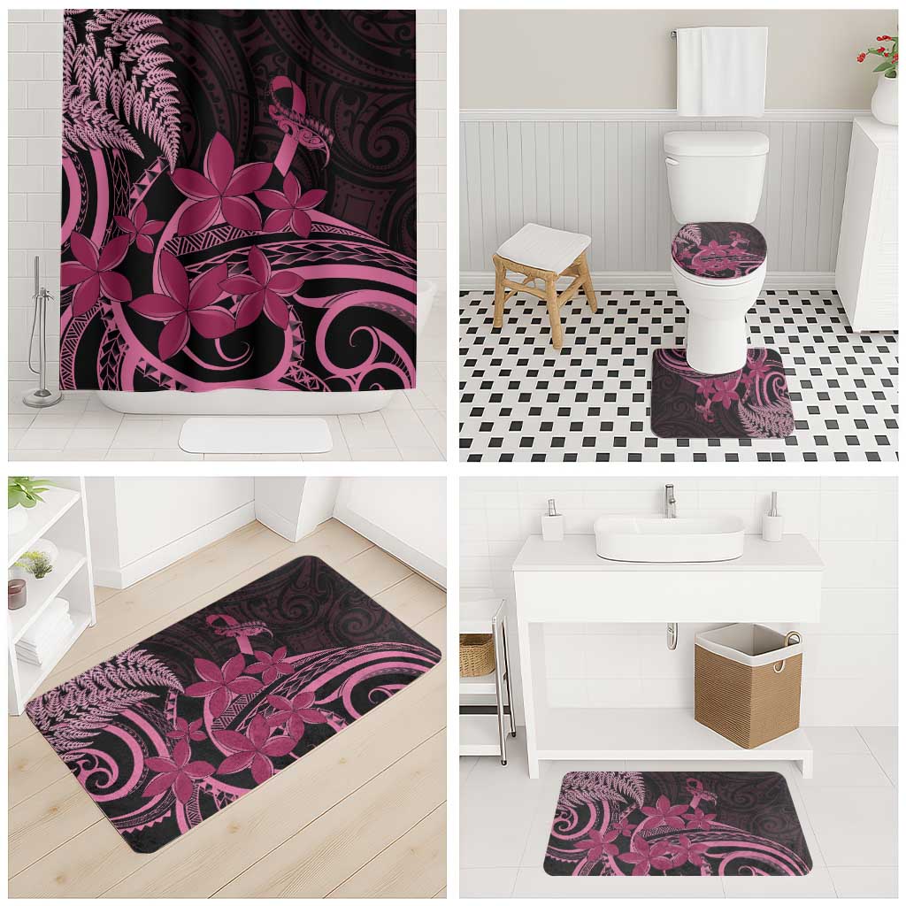 Aotearoa Maori Bathroom Set Pink Fern Ribbons on Black LT7 - Polynesian Pride