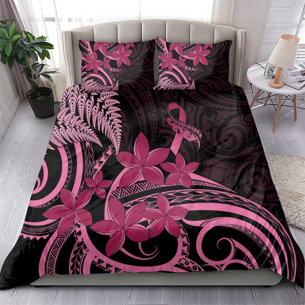 Aotearoa Maori Bedding Set Pink Fern Ribbons on Black LT7 - Polynesian Pride