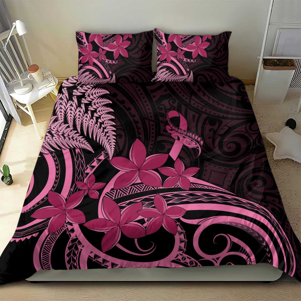 Aotearoa Maori Bedding Set Pink Fern Ribbons on Black LT7 - Polynesian Pride