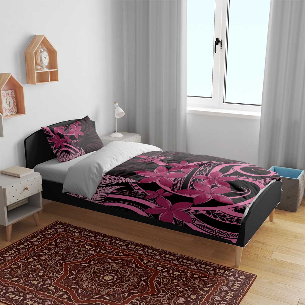 Aotearoa Maori Bedding Set Pink Fern Ribbons on Black LT7 - Polynesian Pride