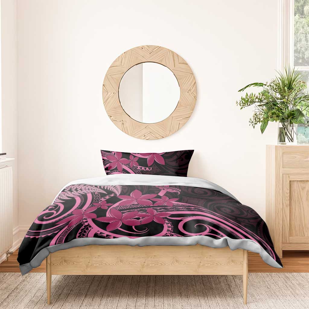 Aotearoa Maori Bedding Set Pink Fern Ribbons on Black LT7 - Polynesian Pride