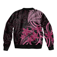 Aotearoa Maori Bomber Jacket Pink Fern Ribbons on Black LT7 - Polynesian Pride