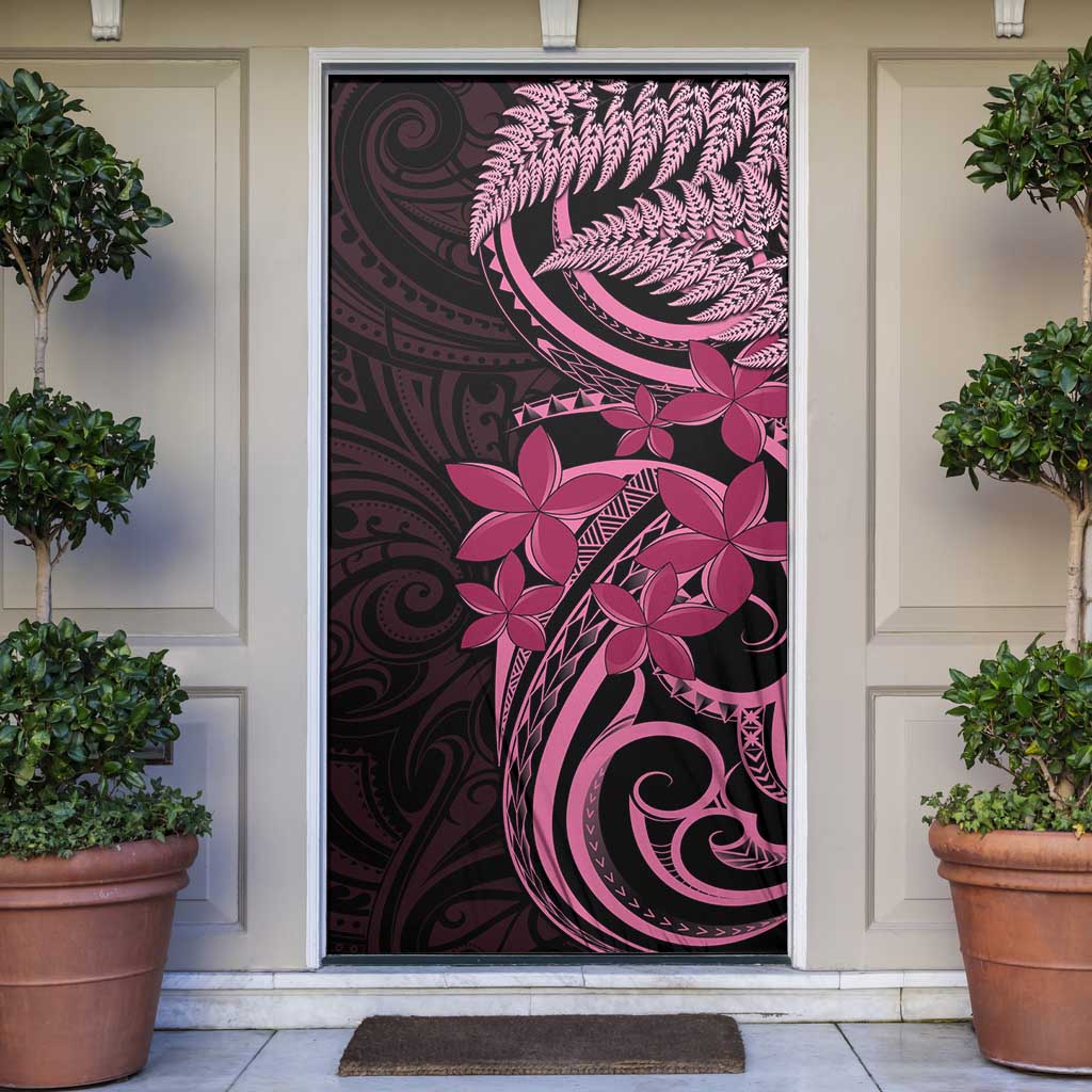 Aotearoa Maori Door Cover Pink Fern Ribbons on Black LT7 Black - Polynesian Pride