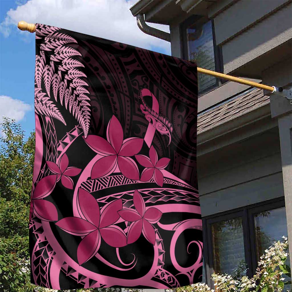 Aotearoa Maori Garden Flag Pink Fern Ribbons on Black LT7 - Polynesian Pride