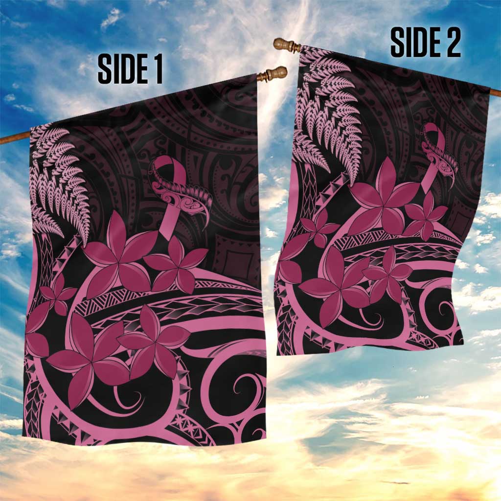 Aotearoa Maori Garden Flag Pink Fern Ribbons on Black LT7 - Polynesian Pride
