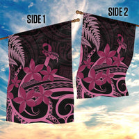 Aotearoa Maori Garden Flag Pink Fern Ribbons on Black LT7 - Polynesian Pride