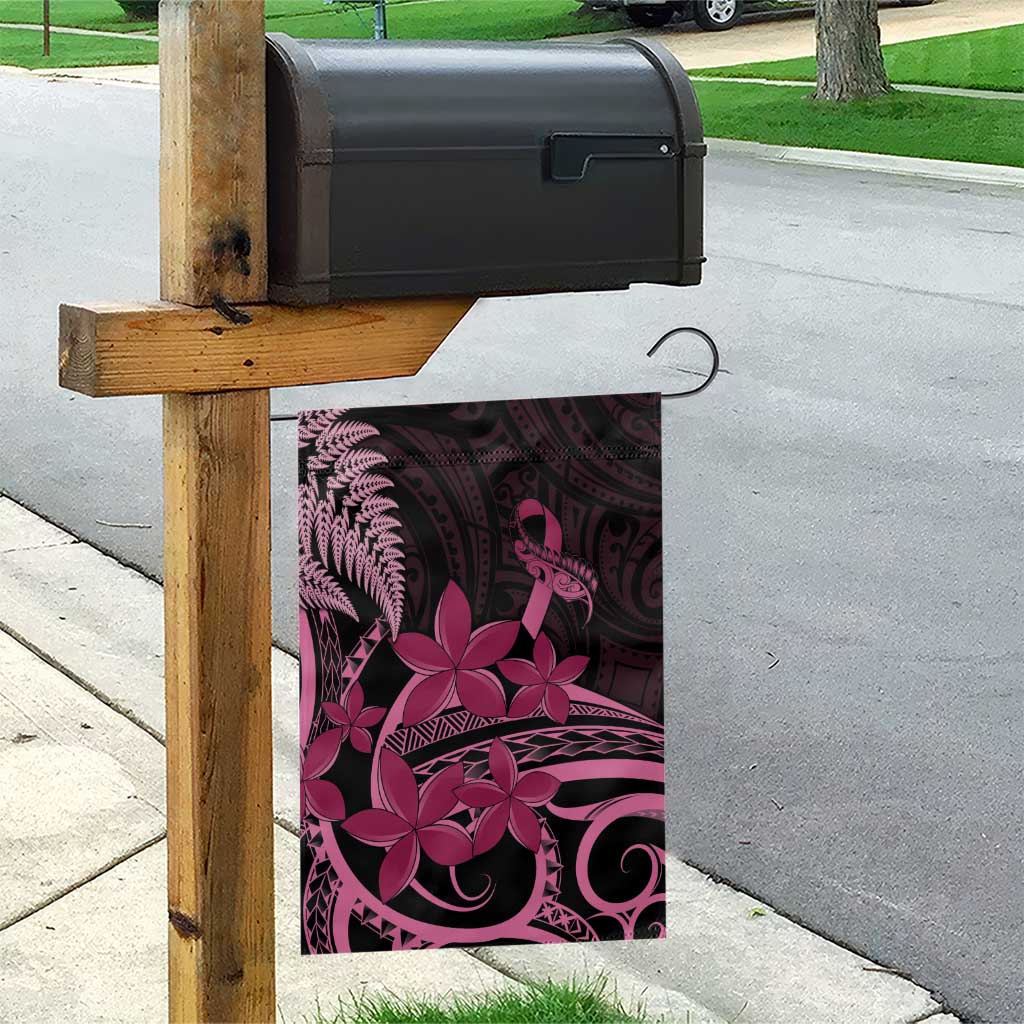 Aotearoa Maori Garden Flag Pink Fern Ribbons on Black LT7 - Polynesian Pride