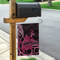 Aotearoa Maori Garden Flag Pink Fern Ribbons on Black LT7 - Polynesian Pride
