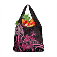 Aotearoa Maori Grocery Bag Pink Fern Ribbons on Black LT7 1-pack One Size Black - Polynesian Pride