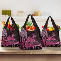 Aotearoa Maori Grocery Bag Pink Fern Ribbons on Black LT7 3-pack One Size Black - Polynesian Pride