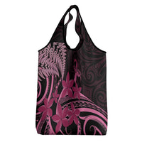 Aotearoa Maori Grocery Bag Pink Fern Ribbons on Black LT7 - Polynesian Pride