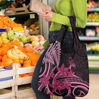 Aotearoa Maori Grocery Bag Pink Fern Ribbons on Black LT7 - Polynesian Pride