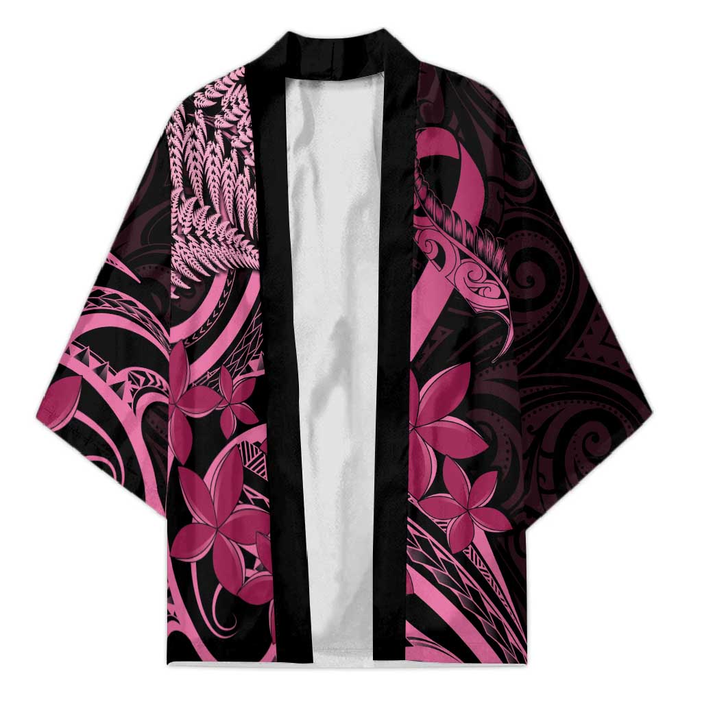 Aotearoa Maori Kimono Pink Fern Ribbons on Black LT7 Unisex Black - Polynesian Pride