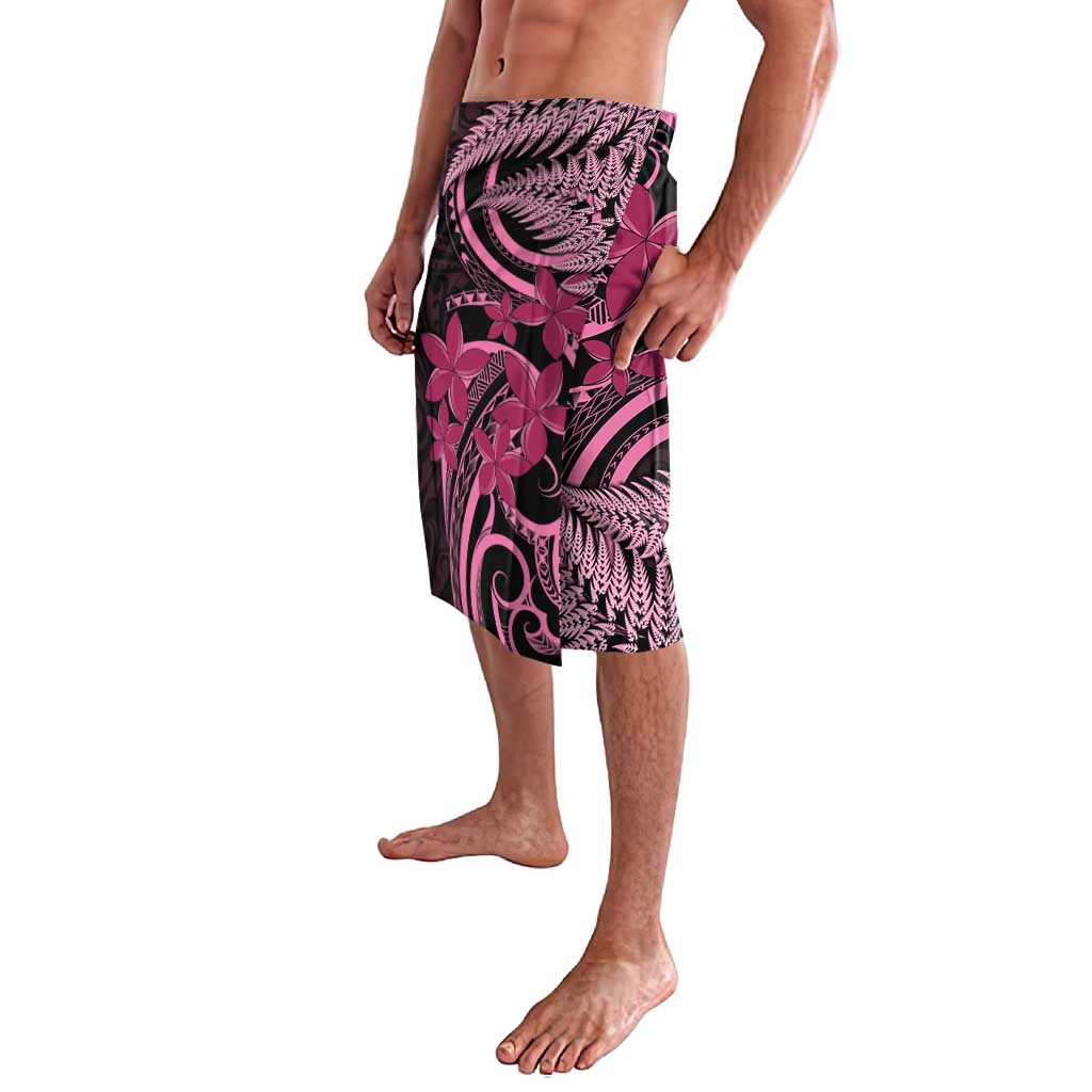 Aotearoa Maori Lavalava Pink Fern Ribbons on Black LT7 - Polynesian Pride