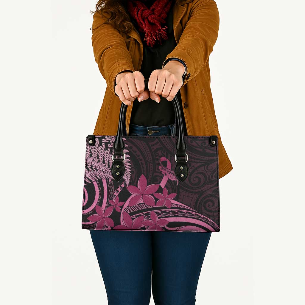 Aotearoa Maori Leather Bag Pink Fern Ribbons on Black LT7 Black - Polynesian Pride