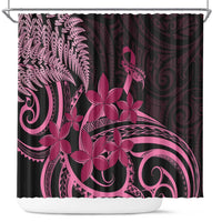 Aotearoa Maori Shower Curtain Pink Fern Ribbons on Black LT7 Black - Polynesian Pride