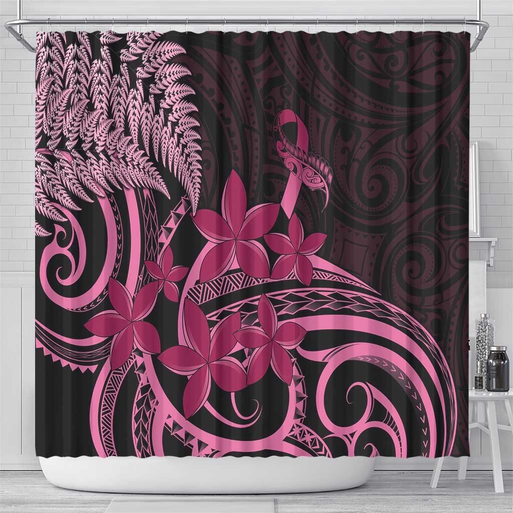 Aotearoa Maori Shower Curtain Pink Fern Ribbons on Black LT7 - Polynesian Pride