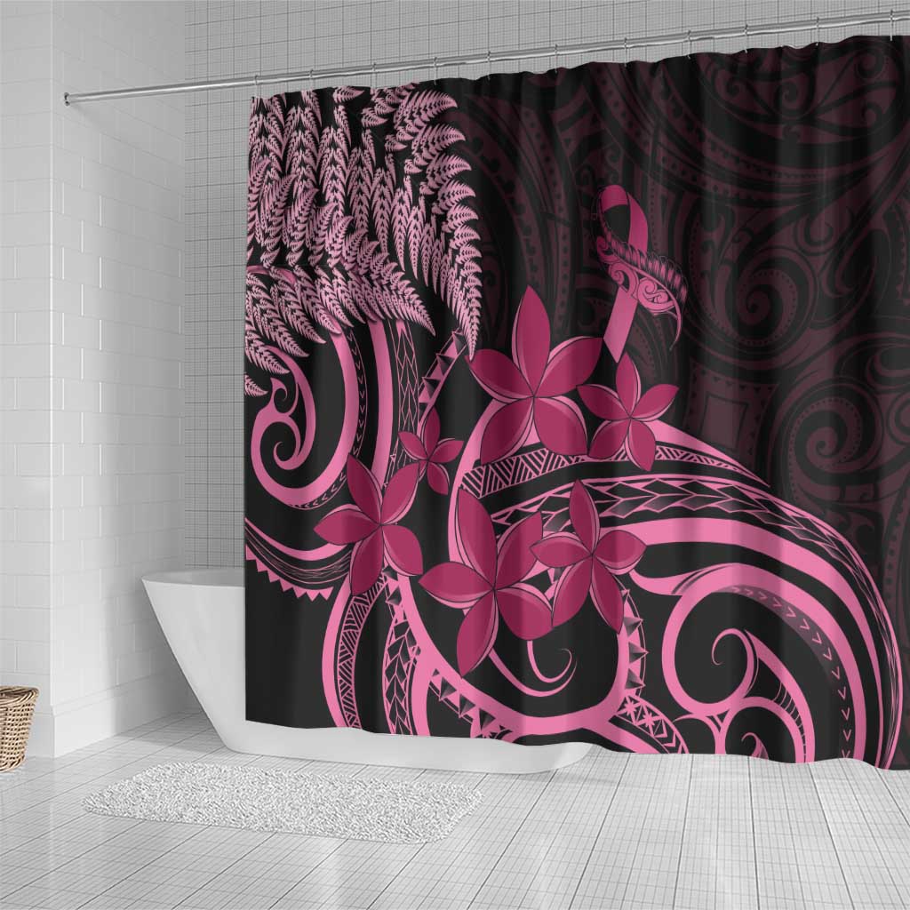 Aotearoa Maori Shower Curtain Pink Fern Ribbons on Black LT7 - Polynesian Pride