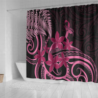 Aotearoa Maori Shower Curtain Pink Fern Ribbons on Black LT7 - Polynesian Pride