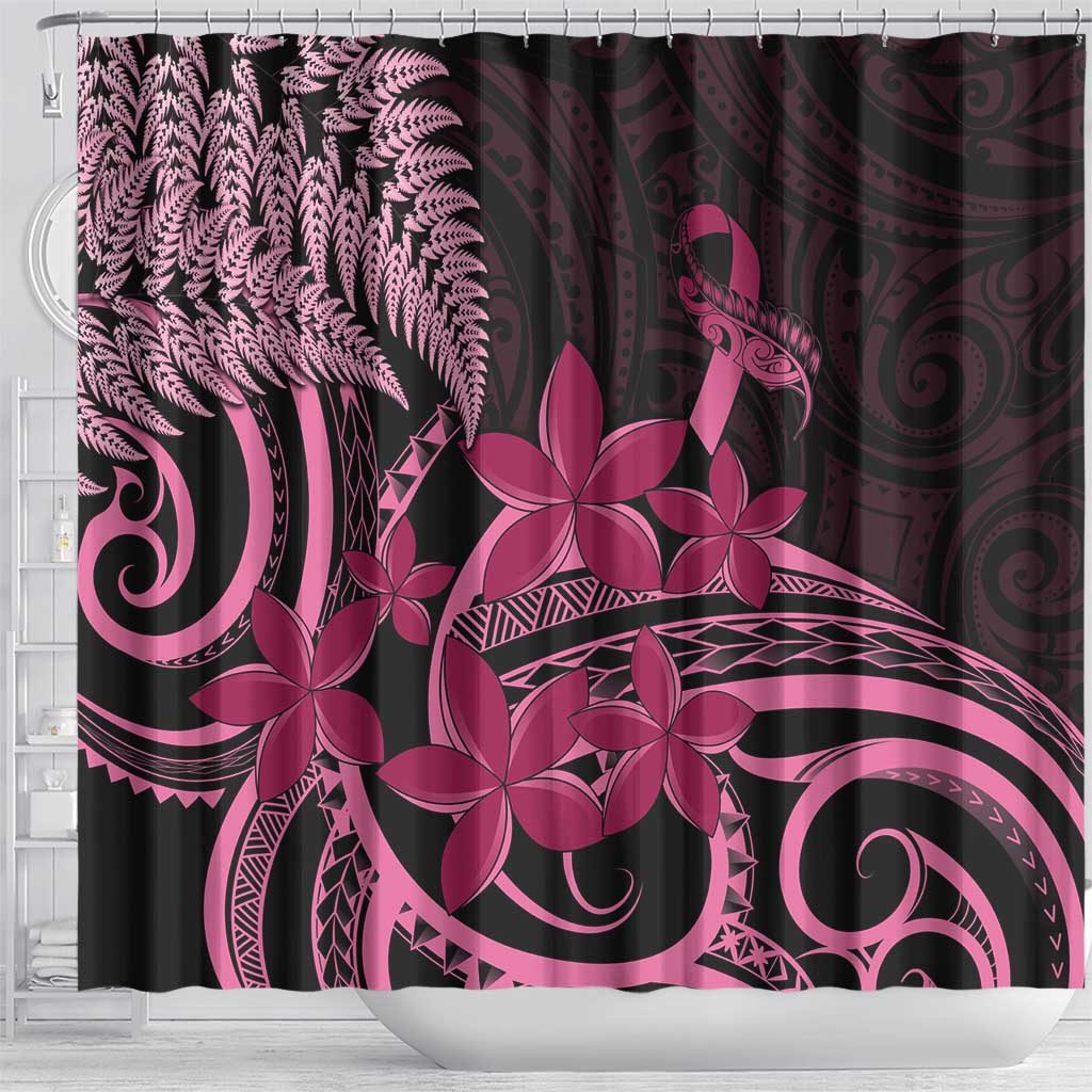 Aotearoa Maori Shower Curtain Pink Fern Ribbons on Black LT7 - Polynesian Pride