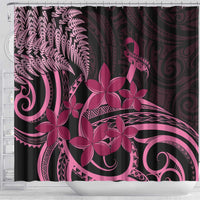 Aotearoa Maori Shower Curtain Pink Fern Ribbons on Black LT7 - Polynesian Pride