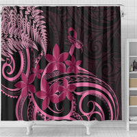 Aotearoa Maori Shower Curtain Pink Fern Ribbons on Black LT7 - Polynesian Pride