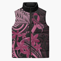 Aotearoa Maori Sleeveless Puffer Jacket Pink Fern Ribbons on Black LT7 Unisex Black - Polynesian Pride