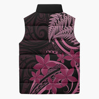 Aotearoa Maori Sleeveless Puffer Jacket Pink Fern Ribbons on Black LT7 - Polynesian Pride
