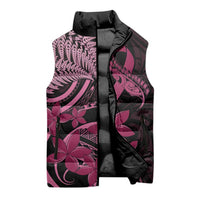 Aotearoa Maori Sleeveless Puffer Jacket Pink Fern Ribbons on Black LT7 - Polynesian Pride