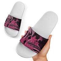 Aotearoa Maori Slide Sandals Pink Fern Ribbons on Black LT7 - Polynesian Pride