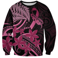Aotearoa Maori Sweatshirt Pink Fern Ribbons on Black LT7 Unisex Black - Polynesian Pride