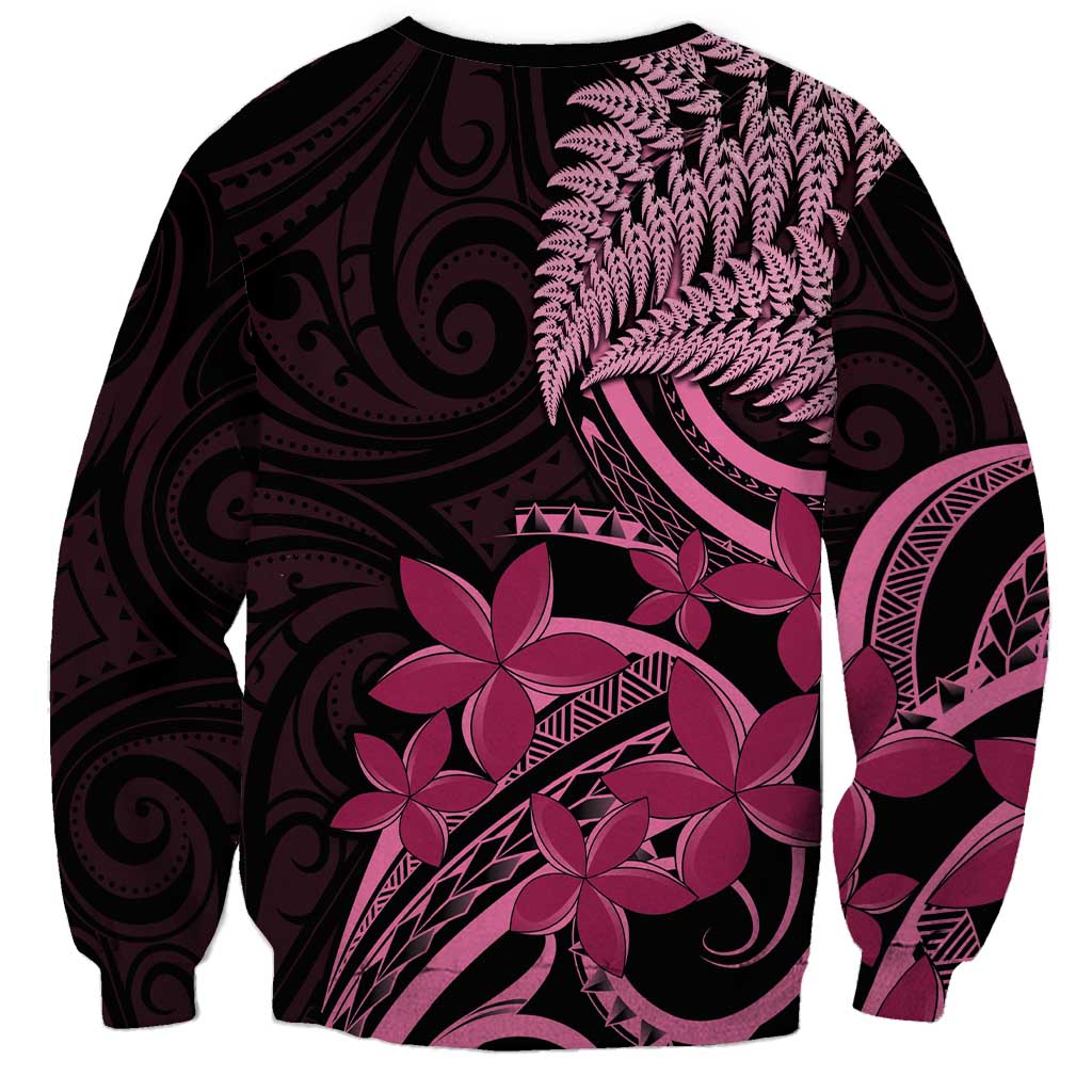 Aotearoa Maori Sweatshirt Pink Fern Ribbons on Black LT7 - Polynesian Pride