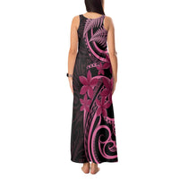 Aotearoa Maori Tank Maxi Dress Pink Fern Ribbons on Black LT7 - Polynesian Pride
