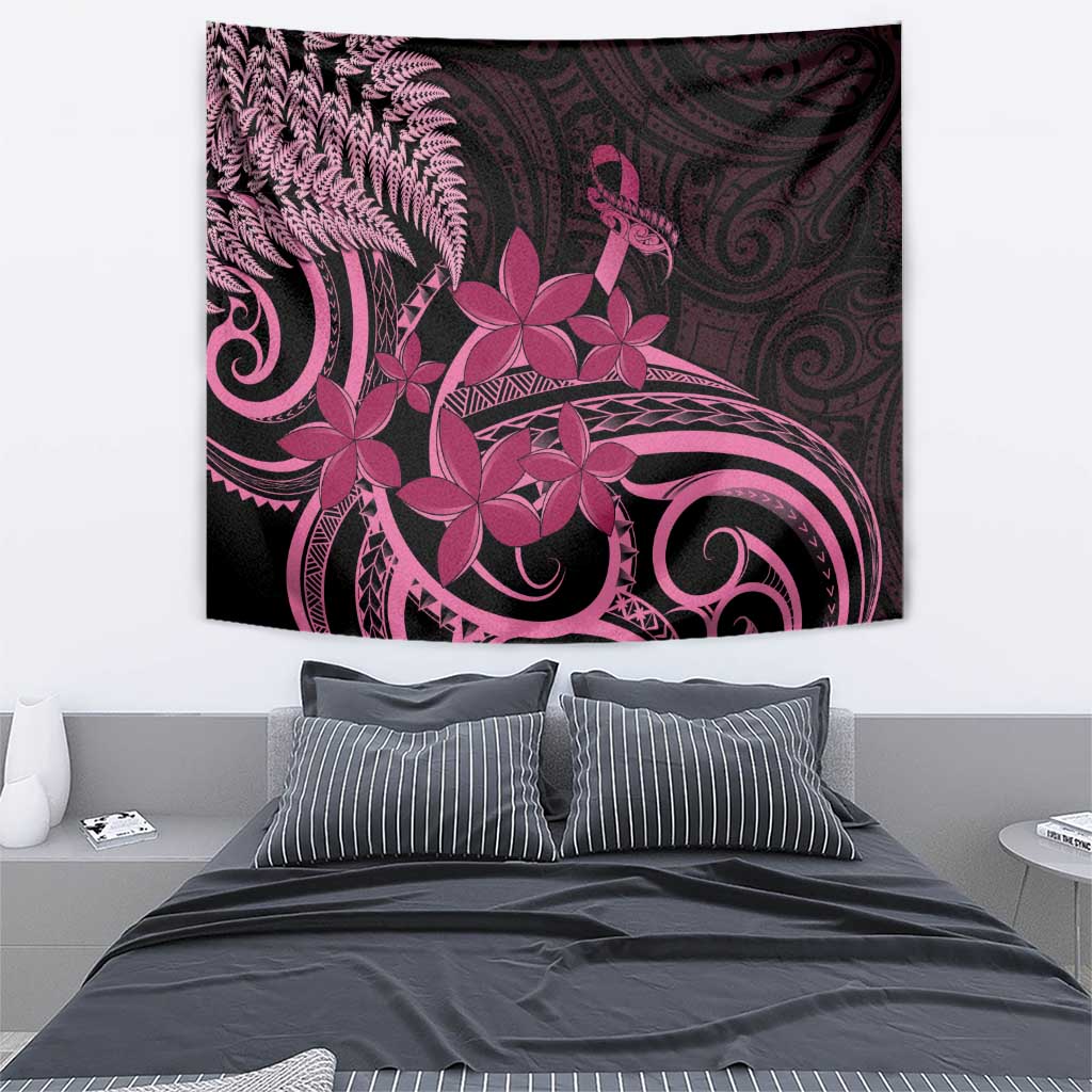 Aotearoa Maori Tapestry Pink Fern Ribbons on Black LT7 - Polynesian Pride