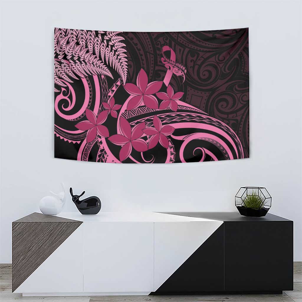 Aotearoa Maori Tapestry Pink Fern Ribbons on Black LT7 - Polynesian Pride