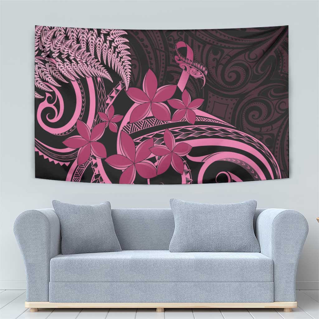 Aotearoa Maori Tapestry Pink Fern Ribbons on Black LT7 - Polynesian Pride