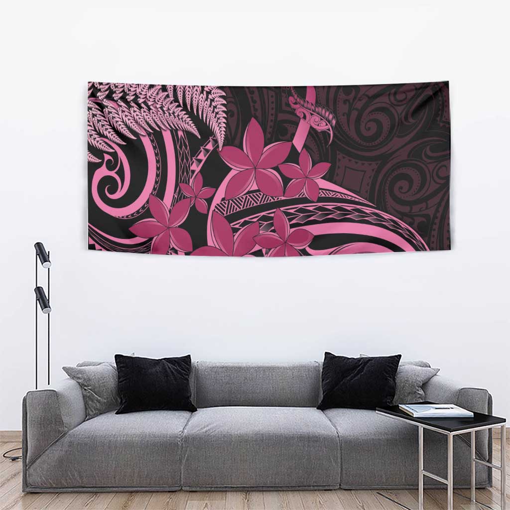 Aotearoa Maori Tapestry Pink Fern Ribbons on Black LT7 - Polynesian Pride
