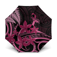 Aotearoa Maori Umbrella Pink Fern Ribbons on Black LT7 One Size Folded 11.42 inch Opened Diameter 37.4 inch Black - Polynesian Pride